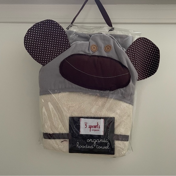 NWT - 3 Sprouts Organic Hooded Gray Monkey Towel Size 31”x31” - Picture 2 of 6